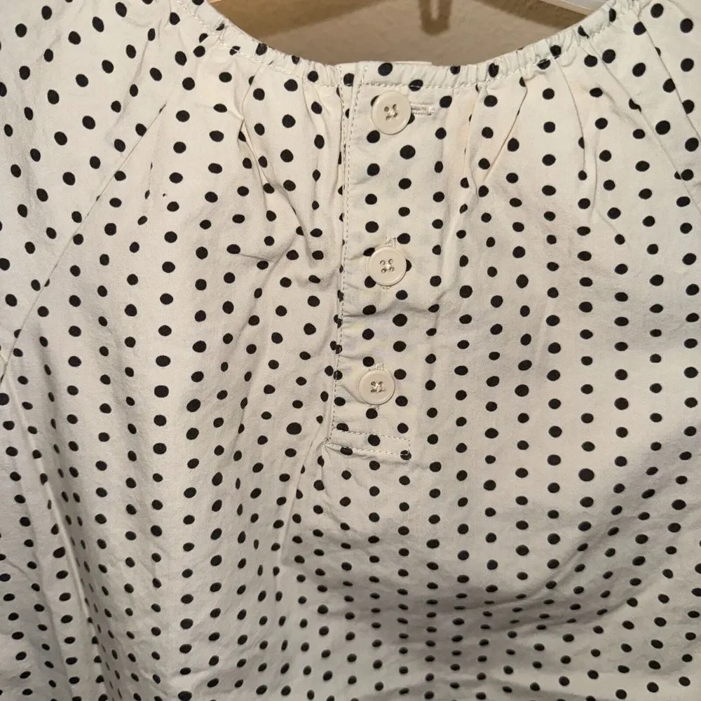 Hanna Andersson Size 120/6-7 Girls Cream With Black Polka Dots Dress Cotton‎